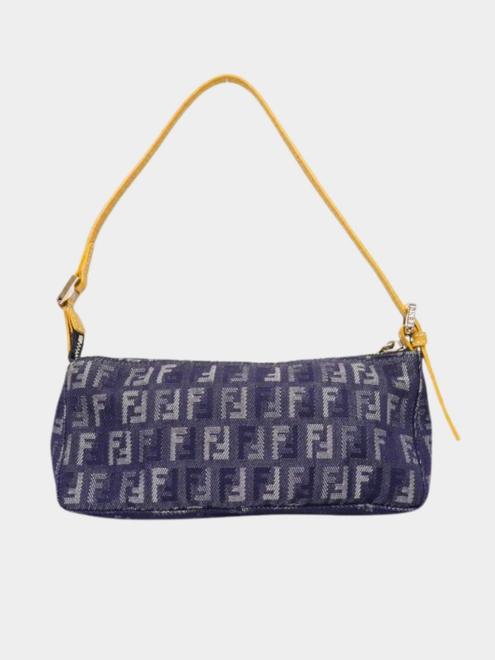 Vintage Fendi Zucchino FF Monogram Denim Shoulder Bag Blue Y2K Baguette